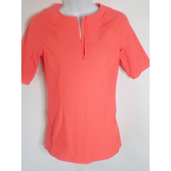 Athleta Pacifica II Perforated Mesh Rashguard Tee Size XS Coral Athletic Top - Picture 7 of 9